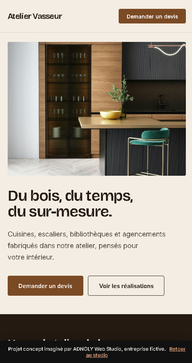 Site concept Atelier Vasseur sur mobile
